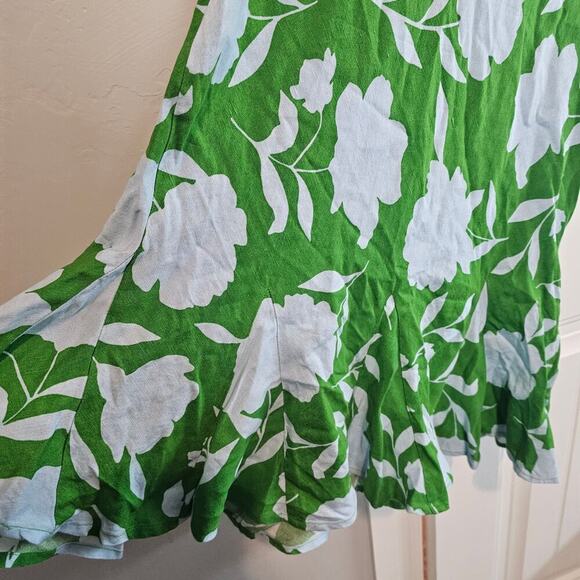 Kate Spade Linen Skirt Womens Large Green Blue Floral Pencil Modest Boho Twee - Picture 4 of 8